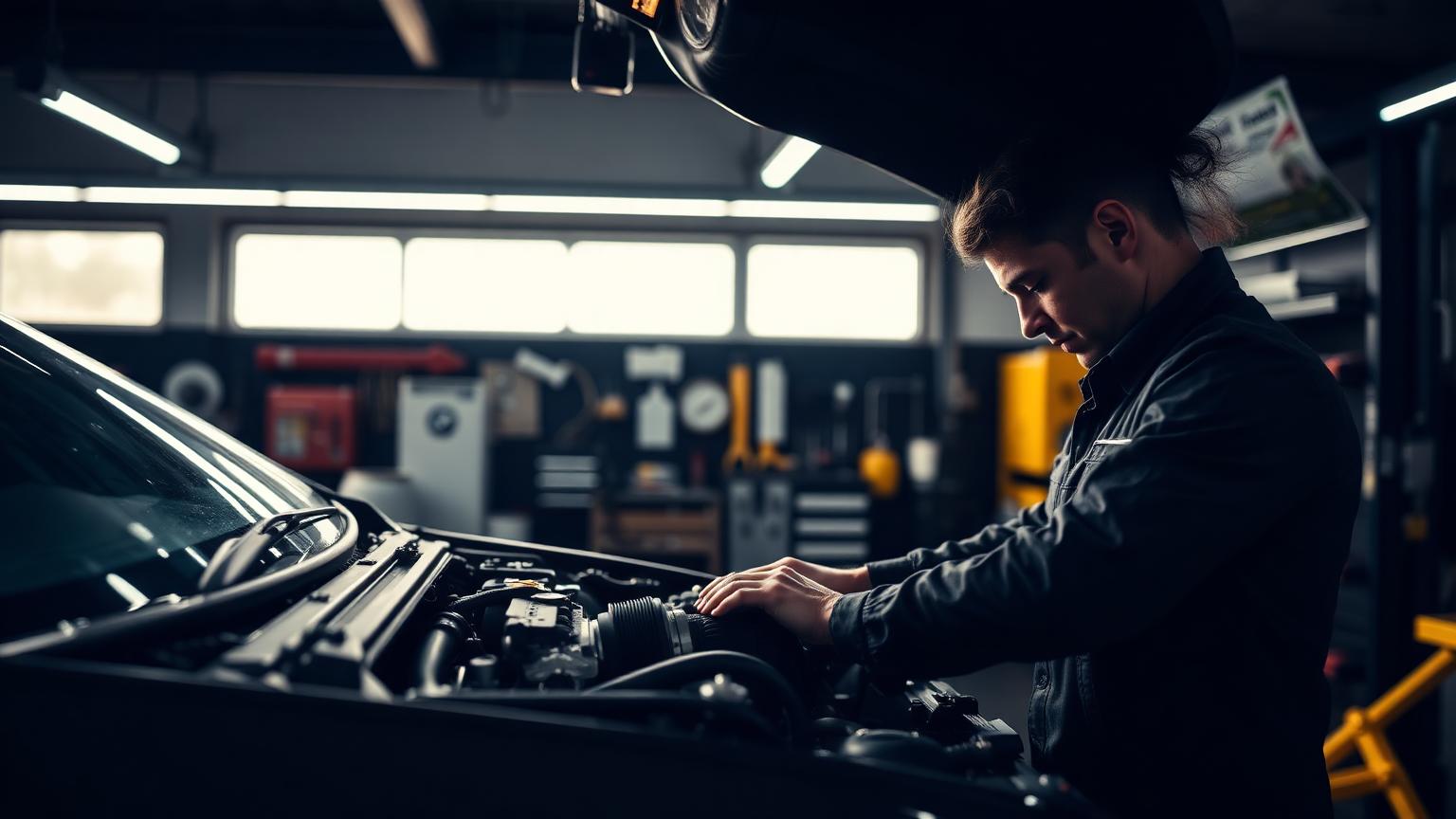 Workshop mechanic working on a vehicle